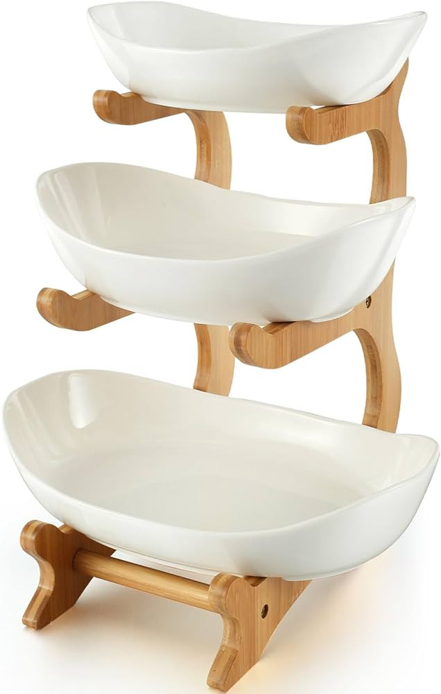 bigjvbfv Ceramic Fruit Bowl, 2 Tier/3 Tier Ceramic Fruit Bowl with Stand for Kitchen Counter, Por... | Amazon (CA)