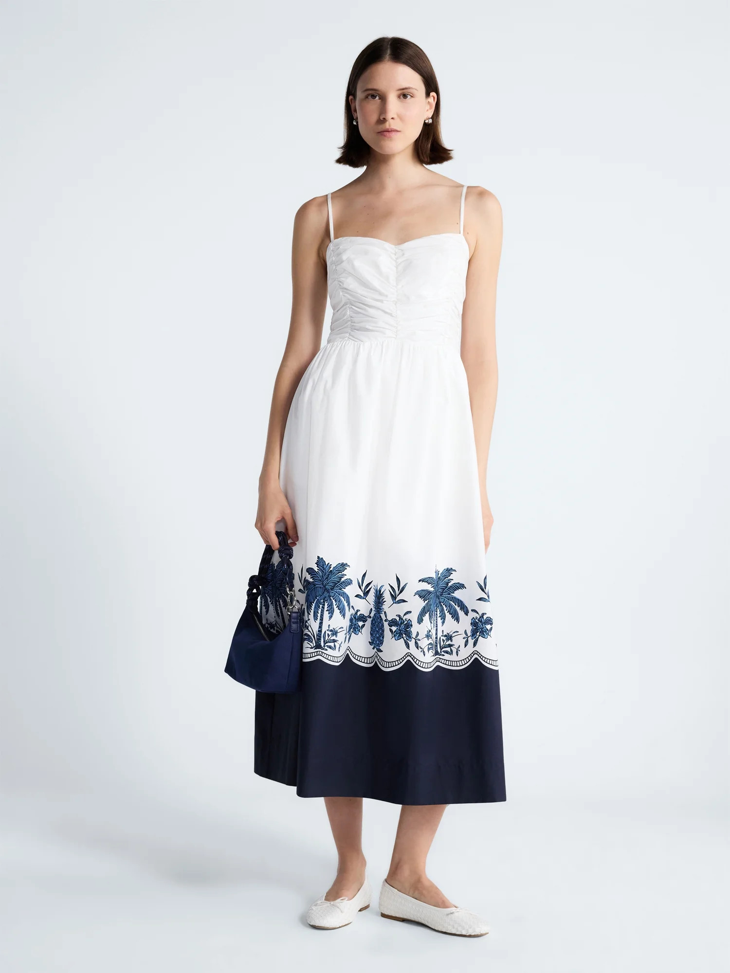 Free Assembly Women's and Women's Plus Sleeveless Ruched Cotton Midi Dress, Sizes XS-4X | Walmart (US)