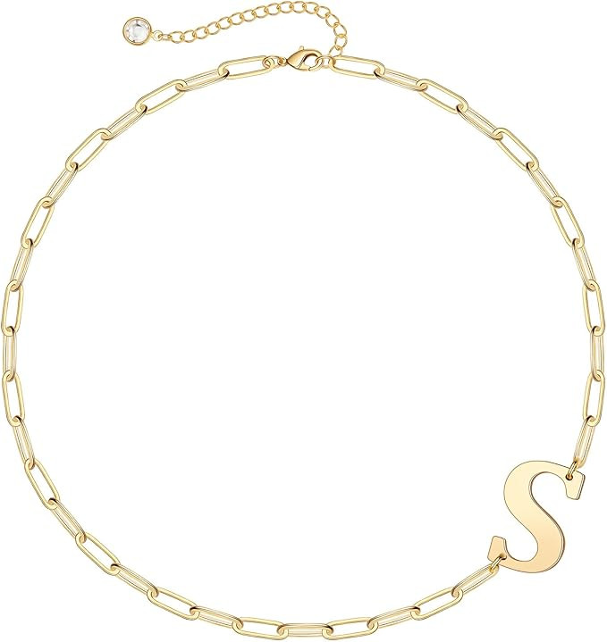 IEFWELL Dainty Sideways Gold Initial Necklaces for Women Trendy, 14K Solid Gold Over Large Big Le... | Amazon (US)