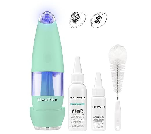 BeautyBio GLOfacial Hydro-Infusion Deep Pore Cleansing + Blue LED Clarifying Set: Tool + Concentr... | Amazon (US)