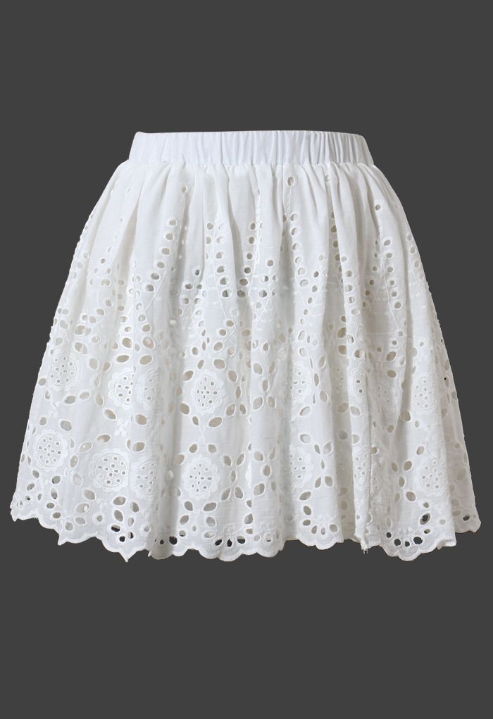White Floral Eyelet Skirt | Chicwish