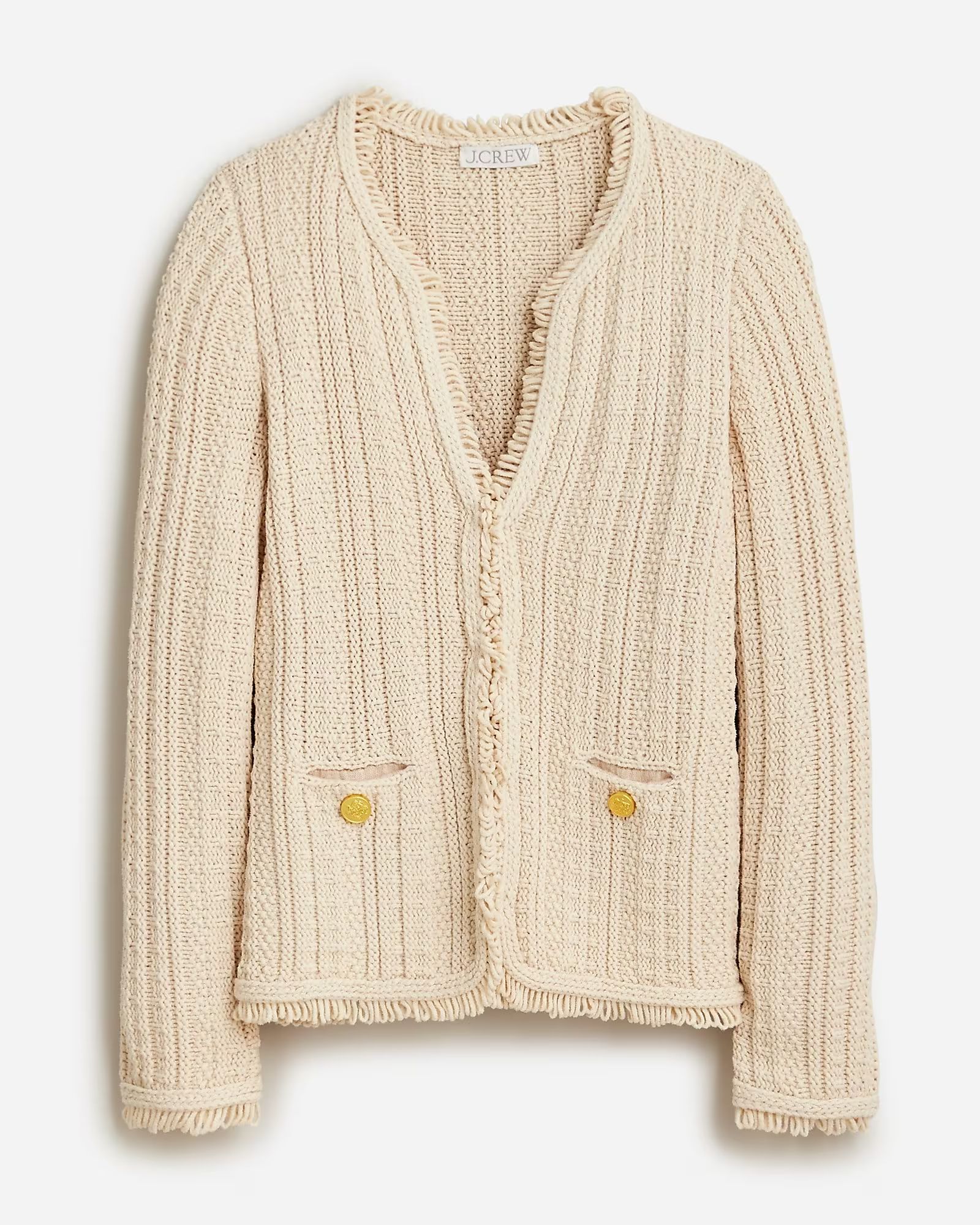 Textured cable-knit lady jacket with fringe | J.Crew US