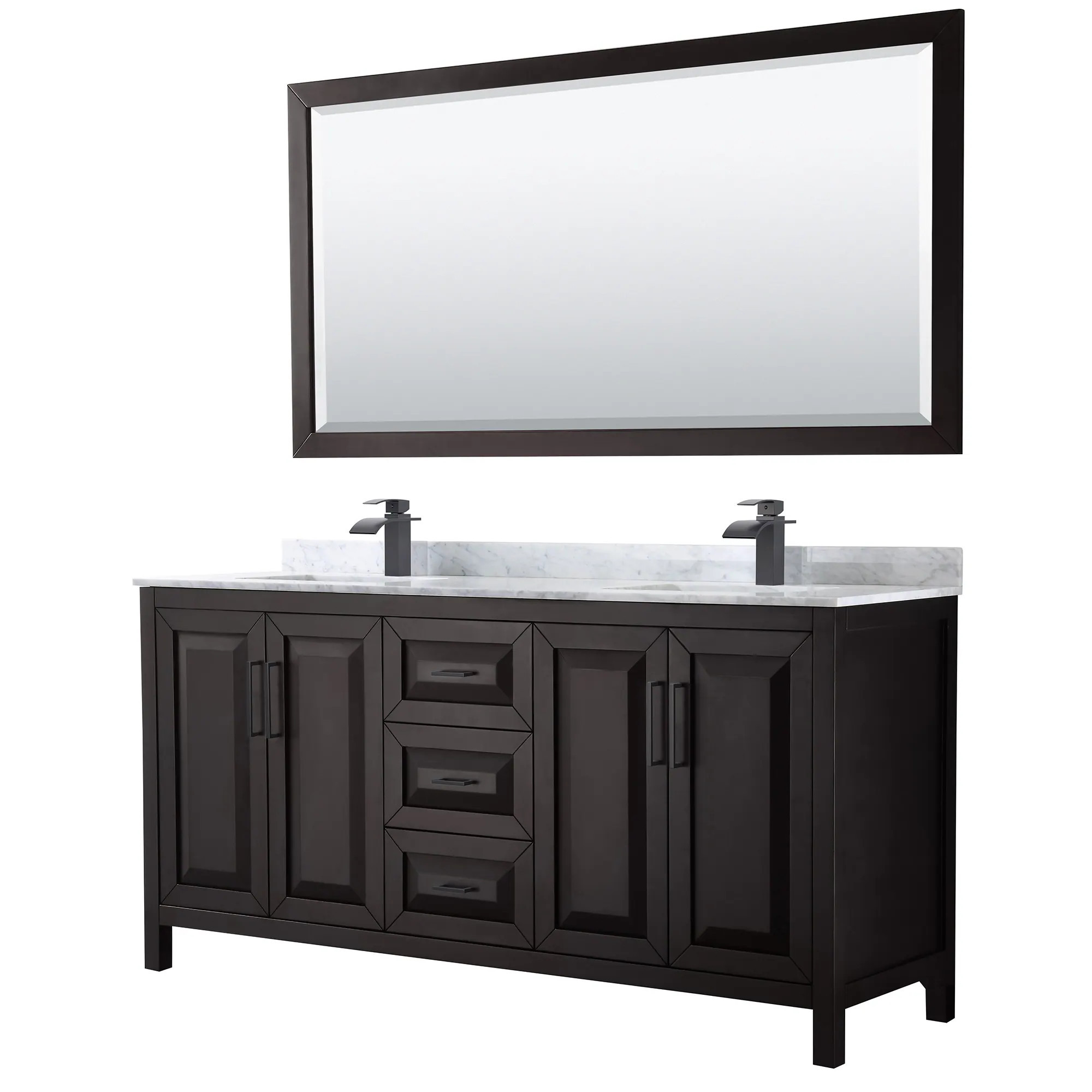 Wyndham Collection Daria 72-in Dark Espresso with Matte Black Trim Undermount Double Sink Bathroom Vanity with White Carrara Marble Natural Marble | Lowe's
