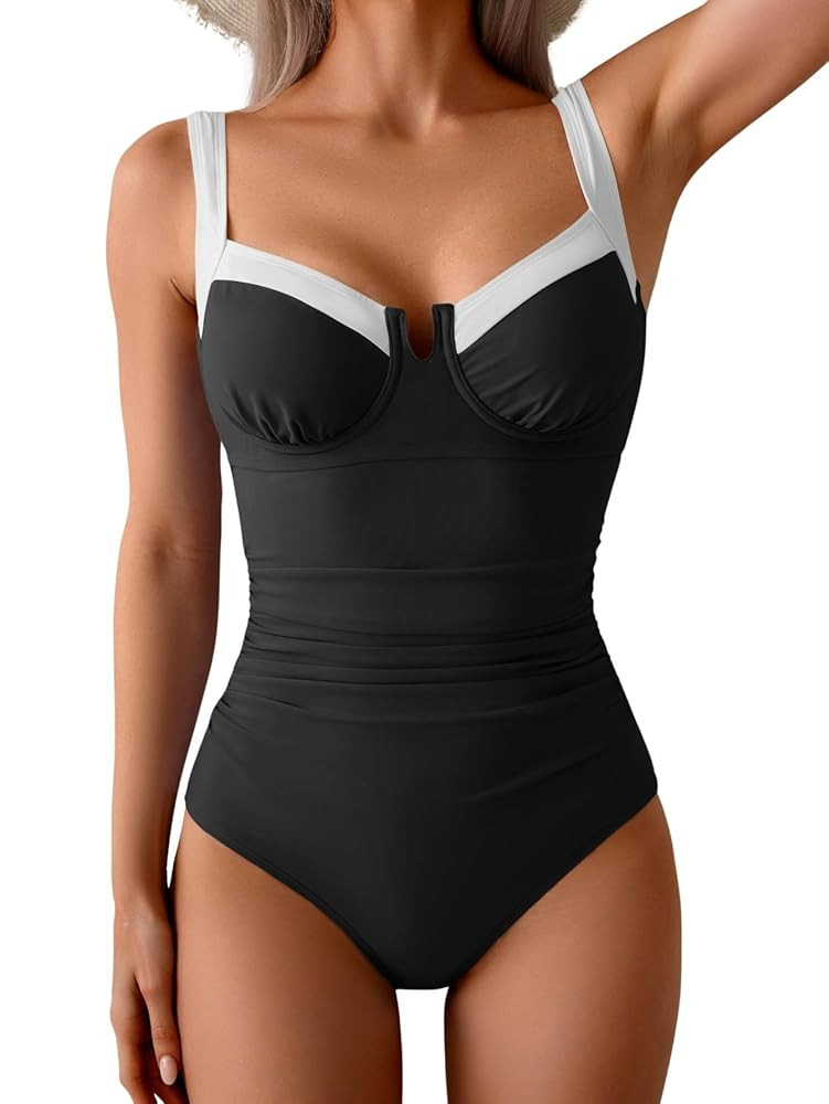 B2prity Women's Underwire One Piece Swimsuits Tummy Control Bathing Suits Push Up Swim Suit Color... | Amazon (US)