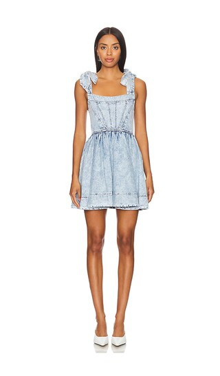 Amina Corset Denim Dress in Fae Ultra Light Blue | Revolve Clothing (Global)