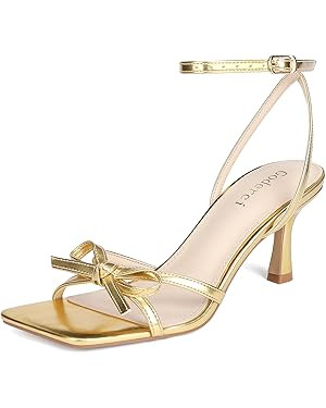 Kitten Heels with Bow Strappy Heels for Women Square Open Toe Mid Heeled Sandals | Amazon (US)
