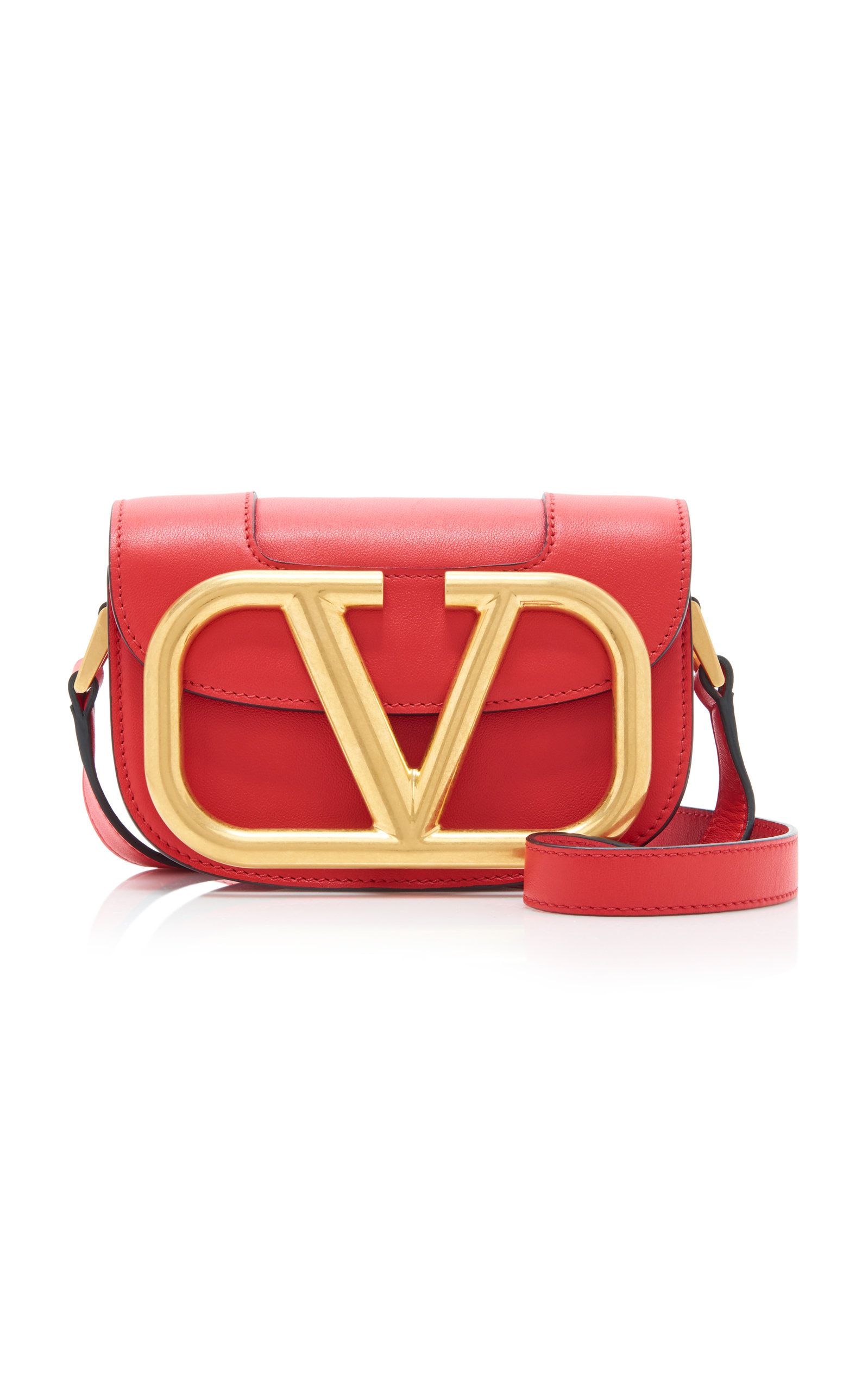 Valentino Garavani Supervee Small Leather and Brass Shoulder Bag | Moda Operandi (Global)