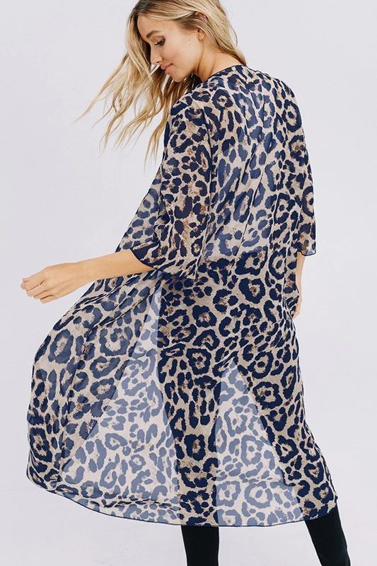 Navy Leopard Print Kimono | Peppered with leopard