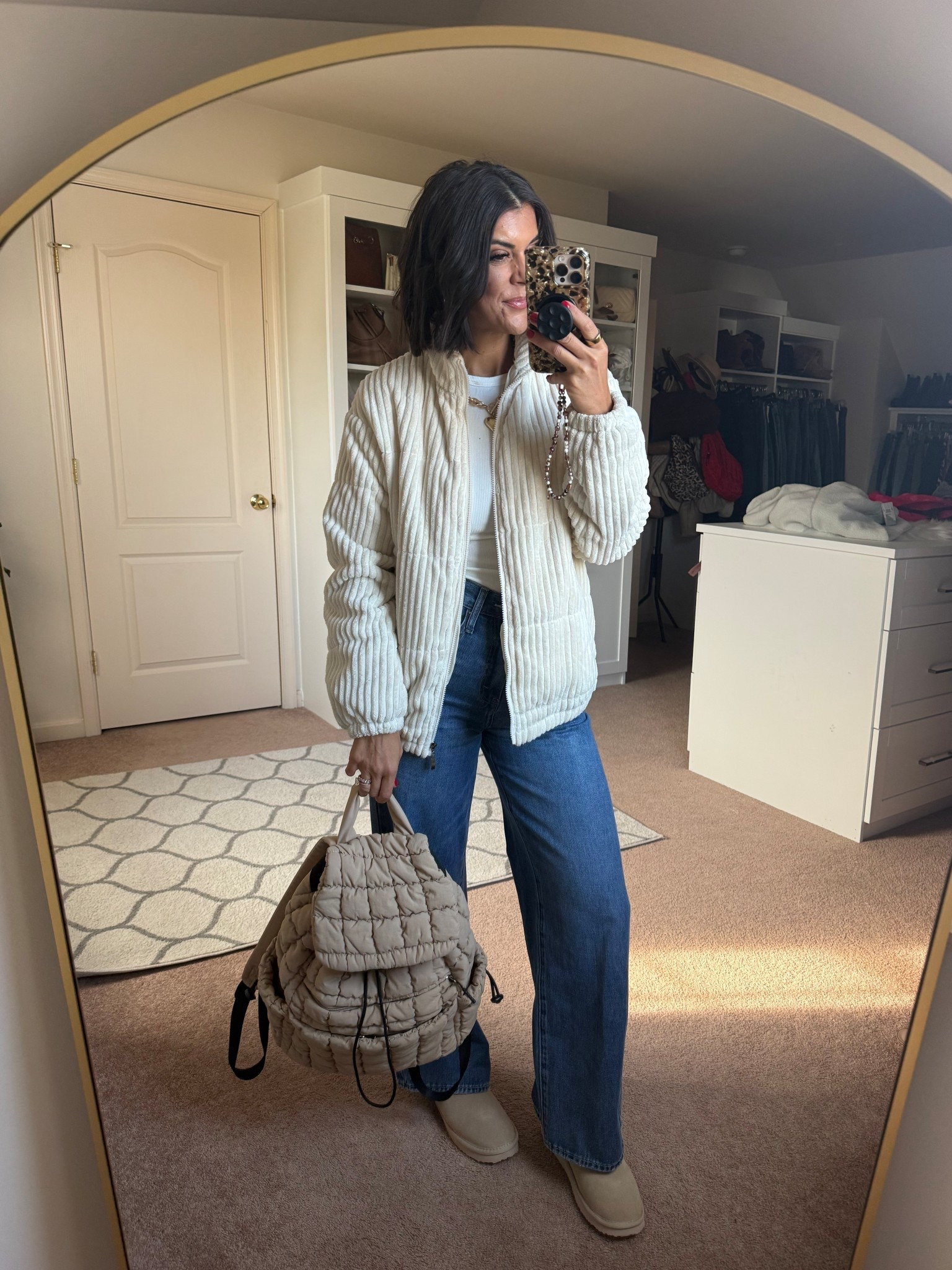 size small in jacket and tee. Size 26 in jeans. 

#LTKSeasonal #LTKFindsUnder100