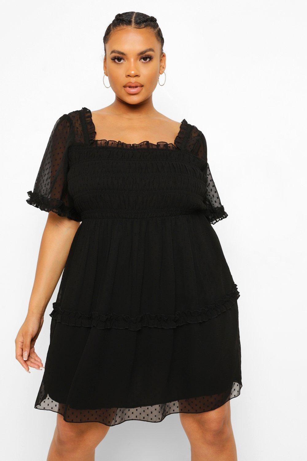 Plus Shirred Dobby Chiffon Smock Dress | Boohoo.com (UK & IE)