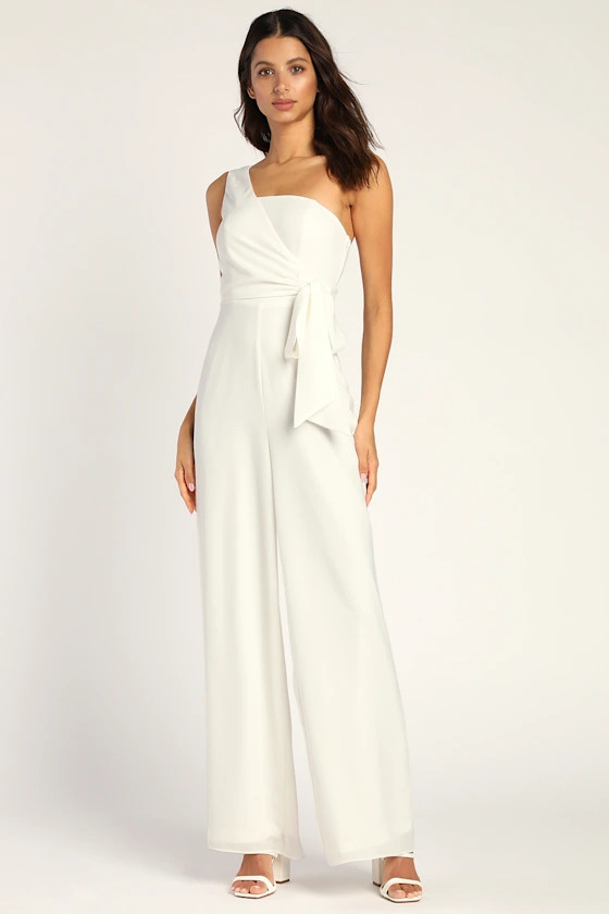 Enviable Style White One-Shoulder Wide-Leg Jumpsuit | Lulus (US)