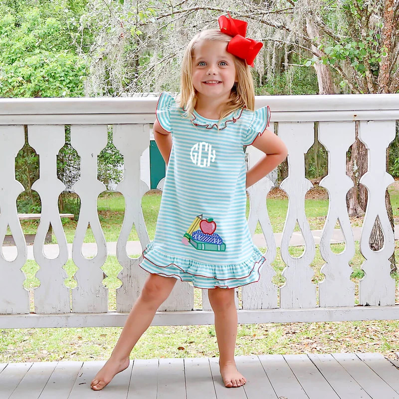 School Book Turquoise Stripe Adalyn Dress | Classic Whimsy