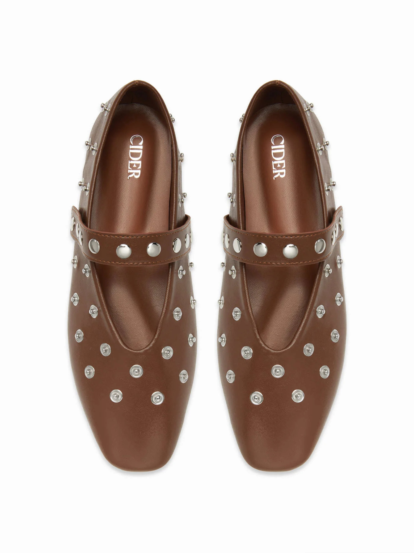 SQUARE TOE STUDDED FLATS For Daily Casual | Cider