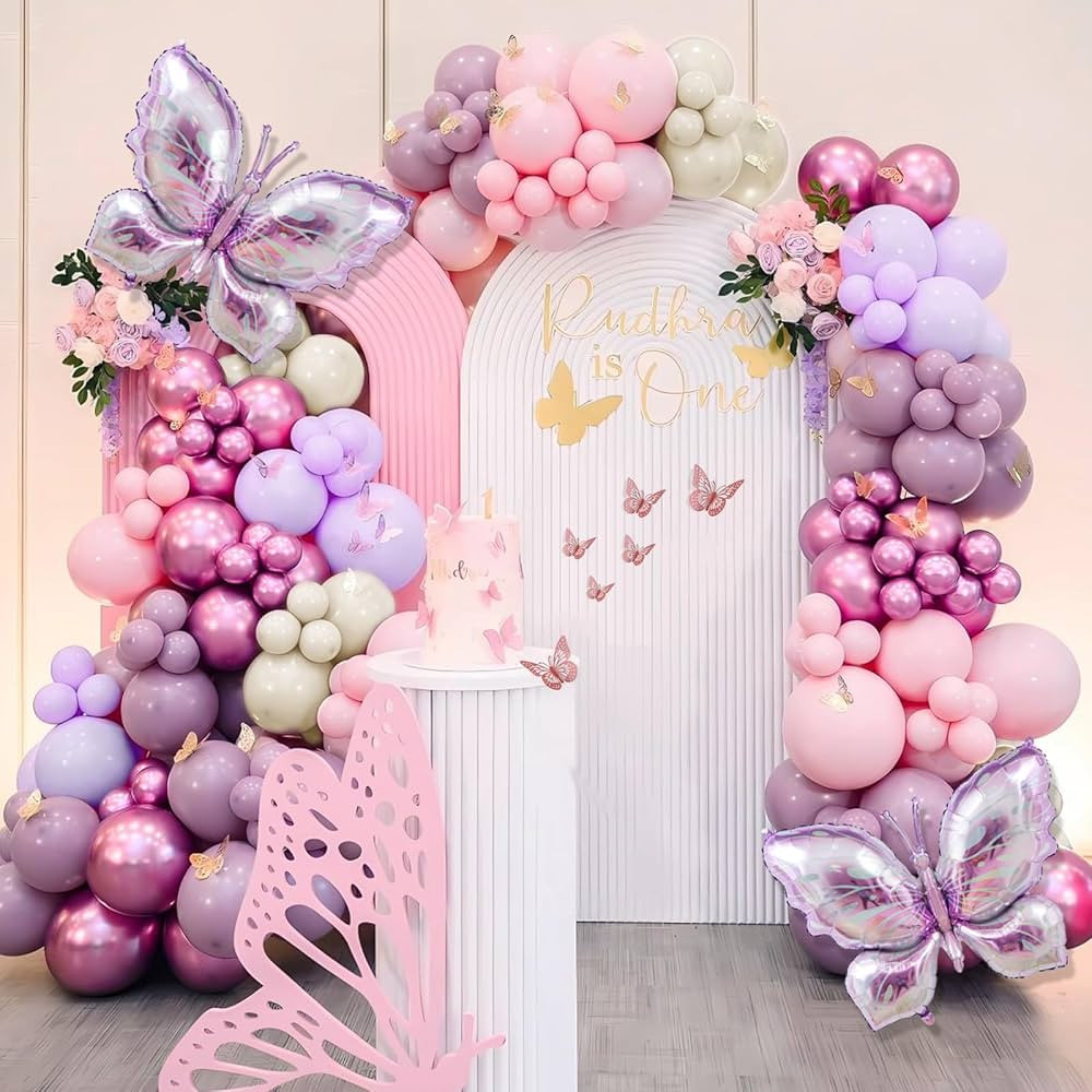 Butterfly Balloon Arch Kit 142pcs Pastel Pink and Purple Balloon with Butterfly Stickers Large Bu... | Amazon (US)