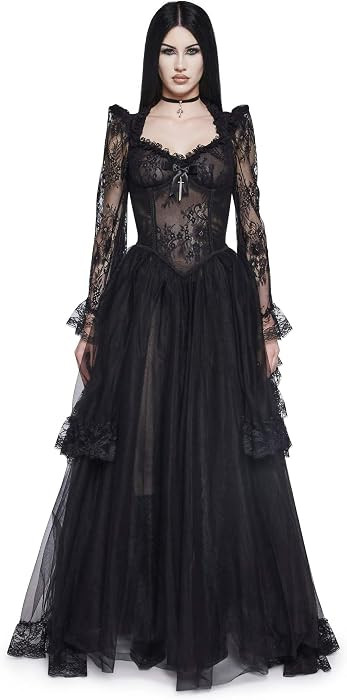 Dolls Kill Dance with Death Lace Dress by Widow \u2013 Women\u2019s Gothic Maxi Dress with Tiered... | Amazon (US)
