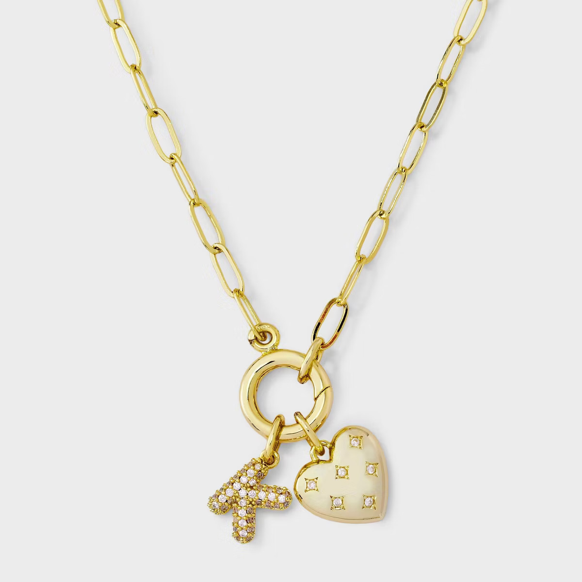14K Gold Dipped Cubic Zirconia Puffy Heart Charm Initial Necklace - A New Day™ Gold | Target