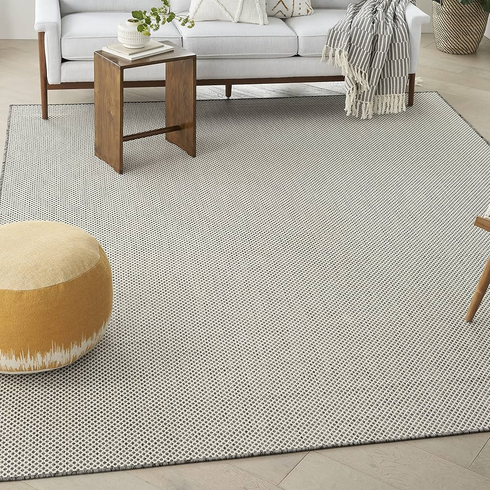 Nourison Courtyard Indoor/Outdoor Ivory Charcoal 9' x 12' Area Rug, Geometric, Easy Cleaning, Non... | Amazon (US)