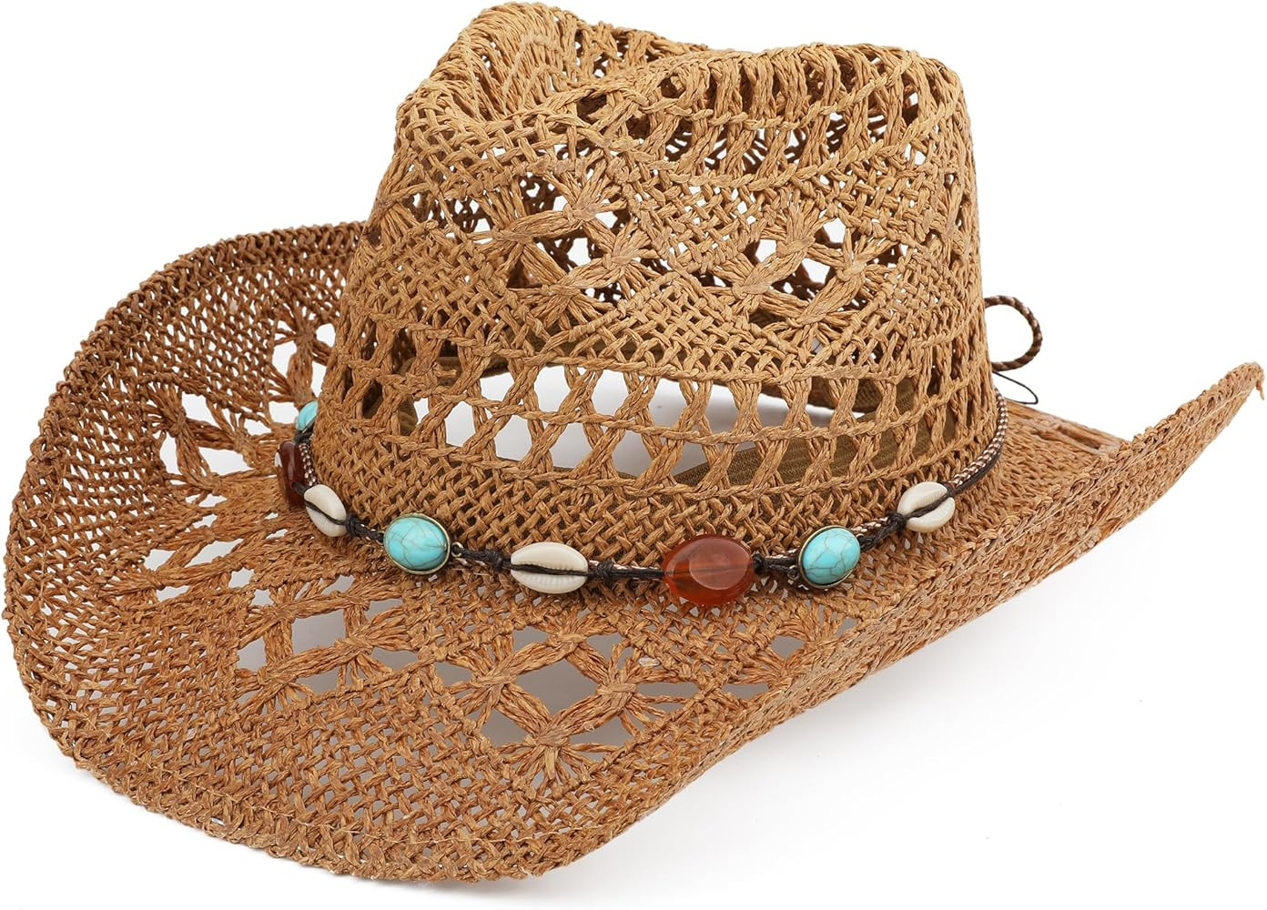 Straw Cowboy Hat for Women and Men with Shapeable Wide Brim Sun Beach Western Cowgirl Hat | Amazon (US)