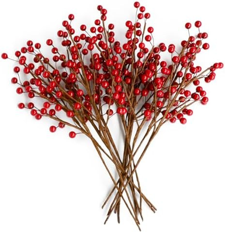 12pcs13.5" Red Holly Berry Stems for Christmas Tree, Faux Greenery Picks and Sprays as Holiday De... | Amazon (US)