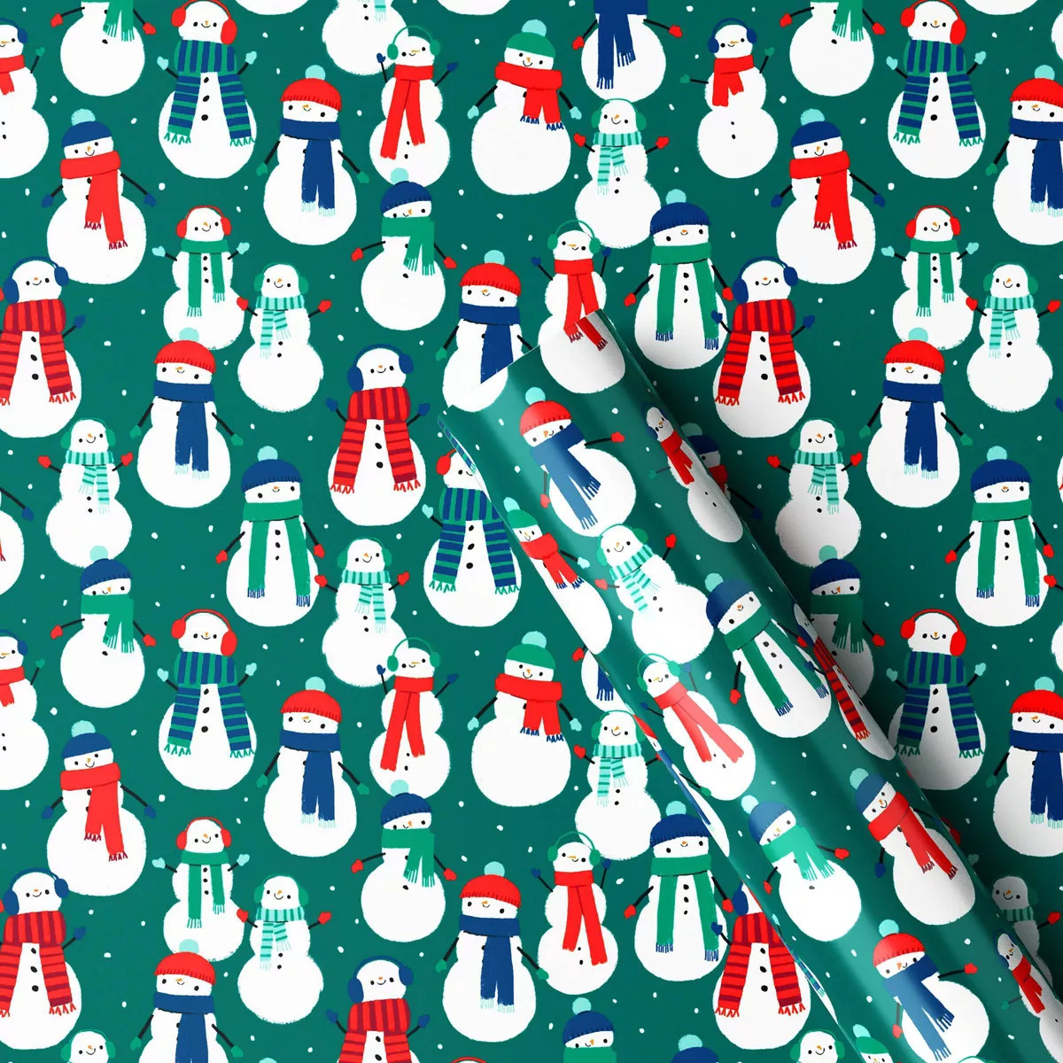 30" 50 sq ft Christmas Roll Wrap Snowmen on Green - Wondershop™ | Target