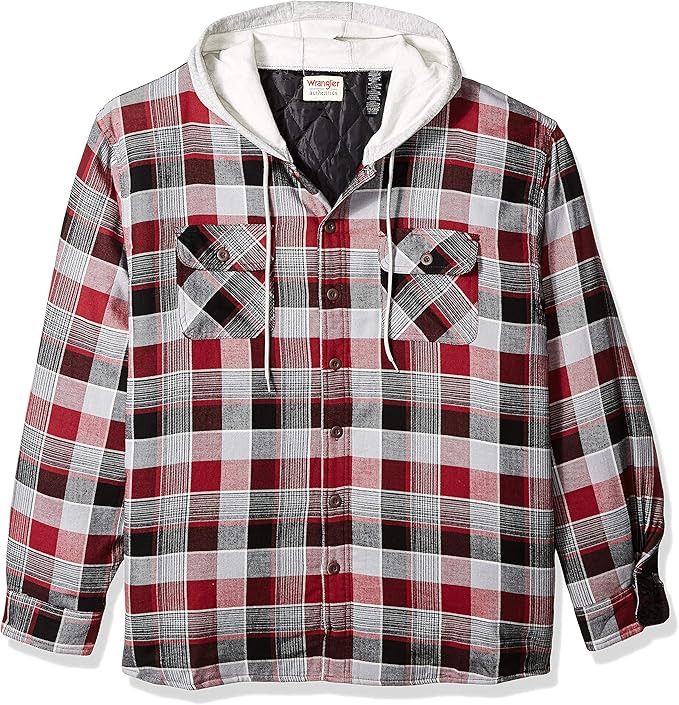 Wrangler Authentics Men's Long Sleeve Quilted Lined Flannel Shirt Jacket with Hood | Amazon (US)