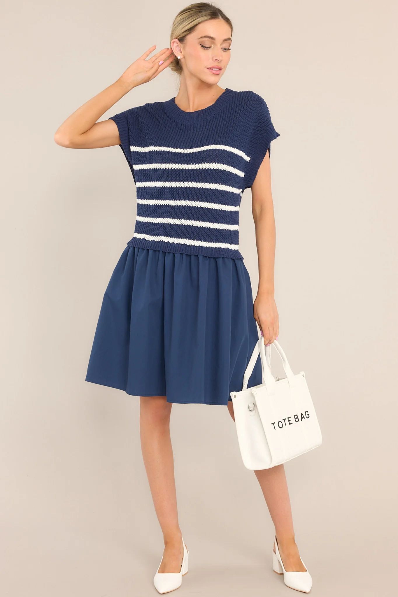 Journey Continues Navy & White Stripe Sweater Mini Dress | Red Dress