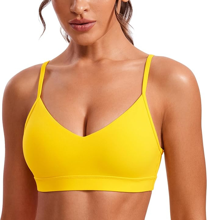 CRZ YOGA Butterluxe V-Neck Sports Bras for Women - Adjustable Thin Straps Padded Yoga Bra Basic W... | Amazon (US)