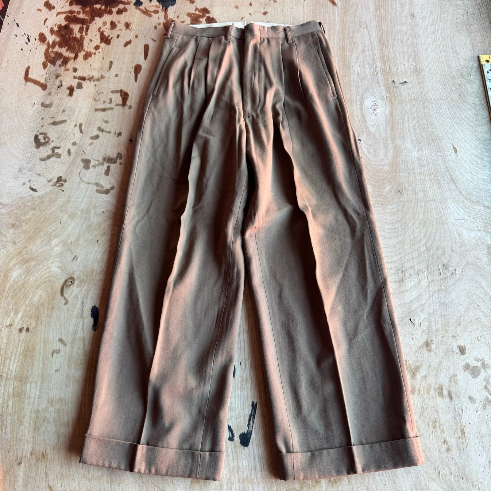 1940s 50s True Vintage Drop Loop Men's Tan Wide Leg Trouser Pants 28X28 | eBay US