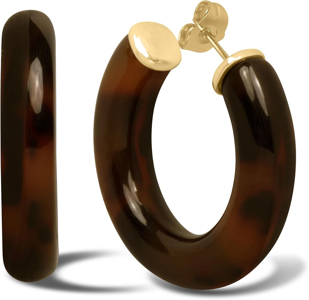 Gold Plated Multicolor Resin Chunky Thick Open Hoop Earrings in 57MM and 37.5MM Diameters | Amazon (US)