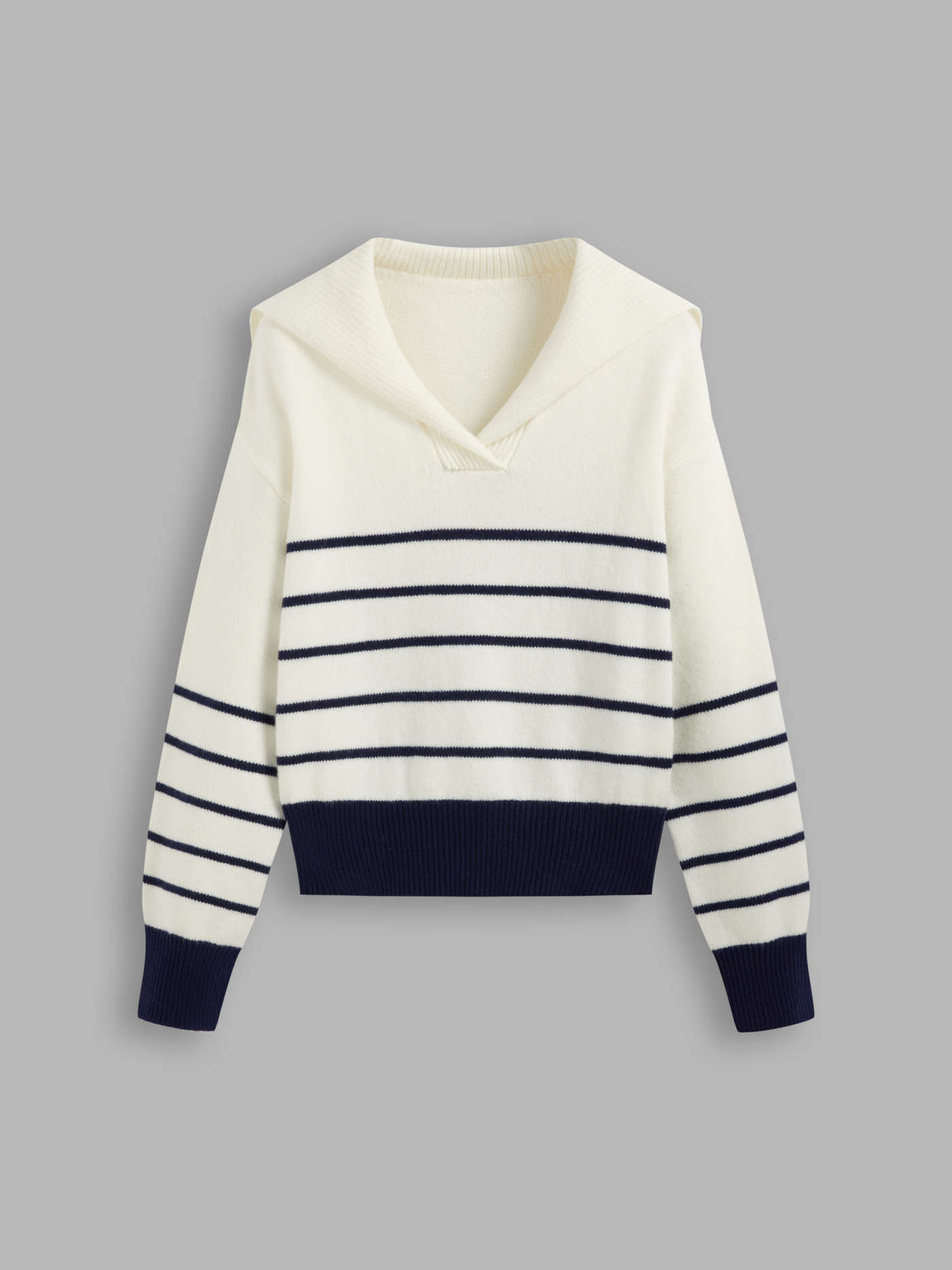 Knit Collar Striped Contrasting Binding Long Sleeve Top | Cider