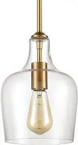 JEENKAE Modern Brass Glass Kitchen Pendant Lighting Rod-Hung Gold Pendant Light, 1-Light-1 | Amazon (US)