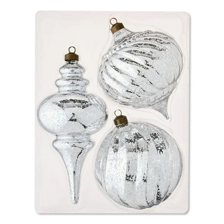 3 Count Silver Mercury Glass-Style Finial Shatterproof Christmas Ornaments, by My Texas House | Walmart (US)