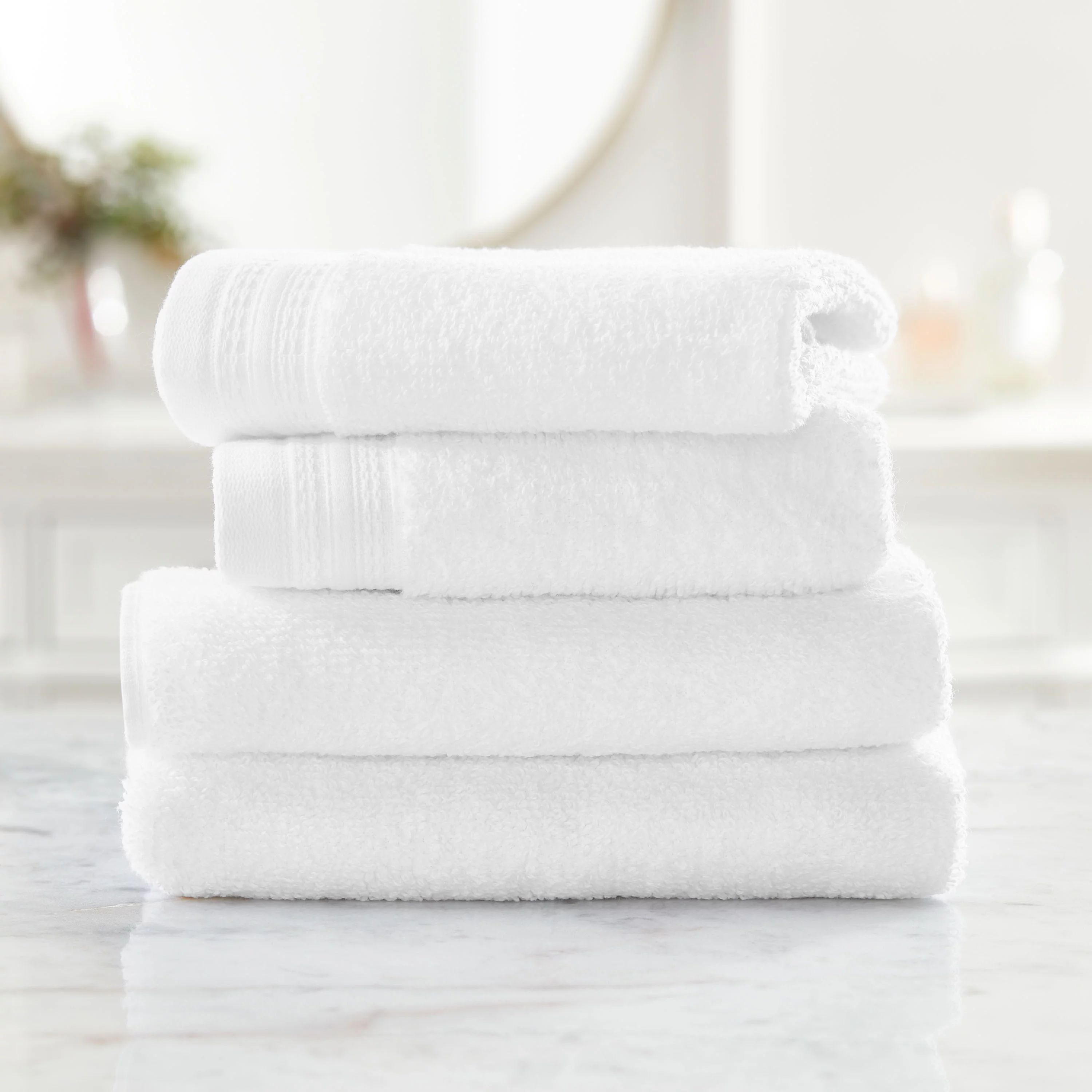 Hotel Style 4-Piece Egyptian Cotton Hand Towel and Washcloth Set, Arctic White | Walmart (US)