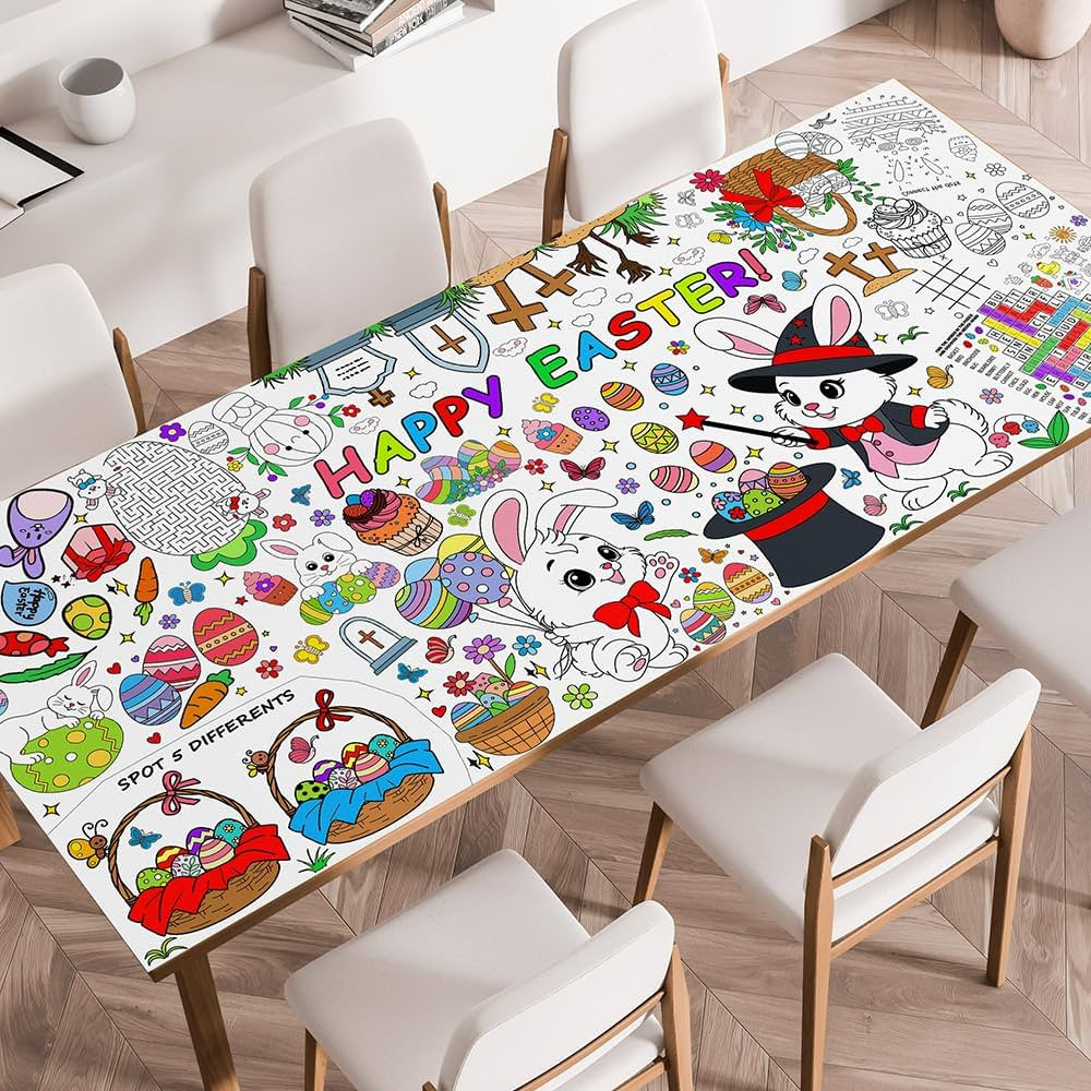 Easter Decorations, Easter Crafts for Kids - Giant Coloring Tablecloth/Poster/Banner/Games/Activi... | Amazon (US)