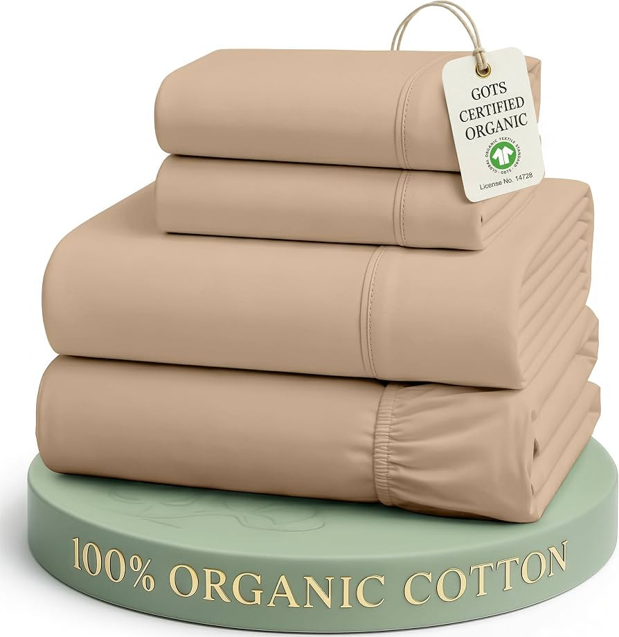 LANE LINEN 100% Organic Cotton Sheets Set Pure Long- Staple Percale Weave - Bedding for Bed Fits ... | Amazon (US)