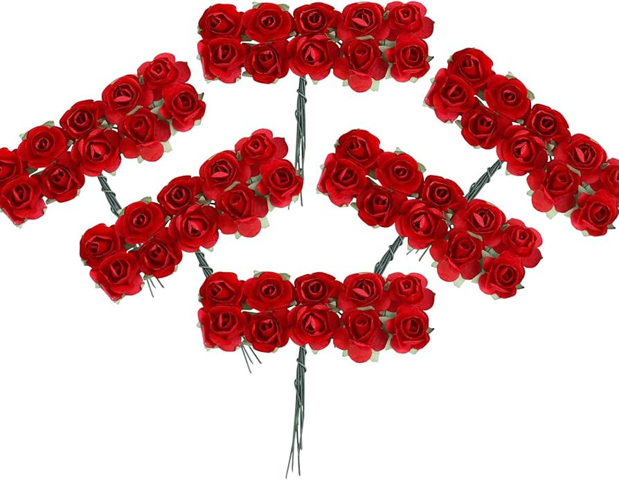 CCINEE 120pcs Mini Paper Flowers,Mulberry Paper 1/2" Artificial Rose Flower with Stem for DIY Cra... | Amazon (US)