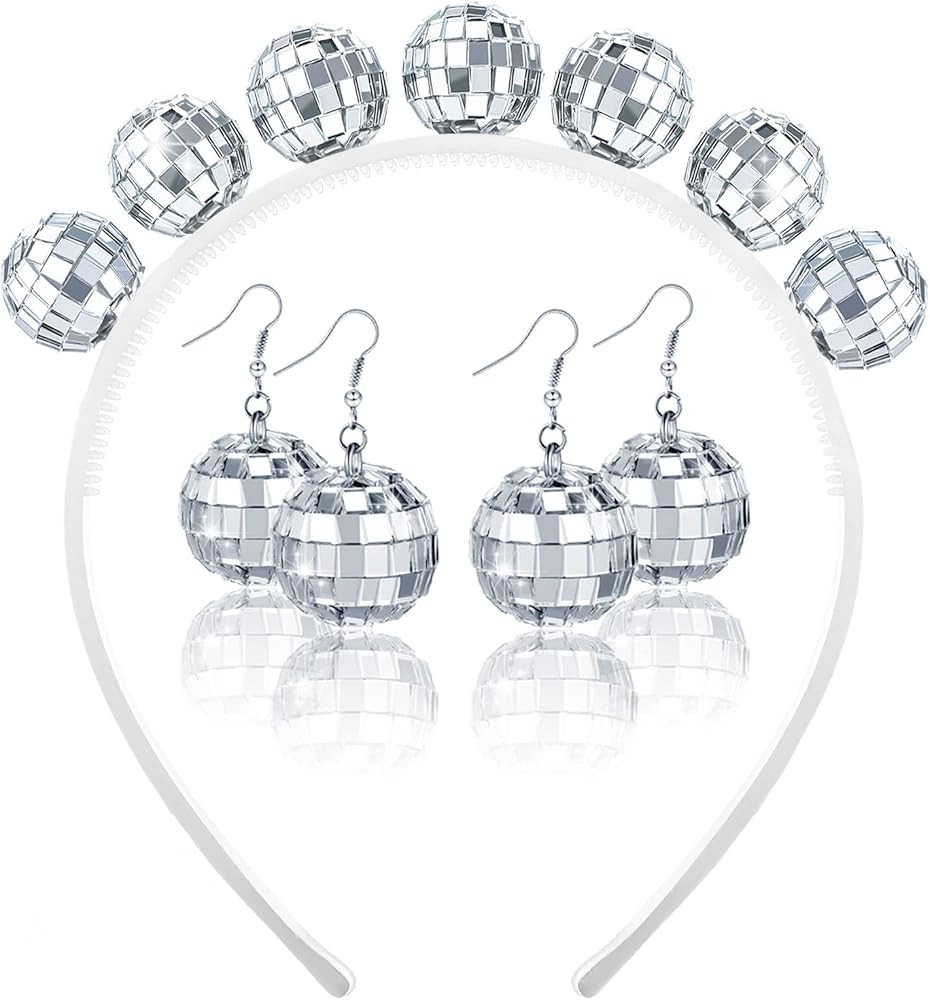 Hicarer 1970s Disco Ball Costume Set 2 Pairs Disco Ball Earrings and 1 Pcs Disco Ball Headband, 7... | Amazon (US)