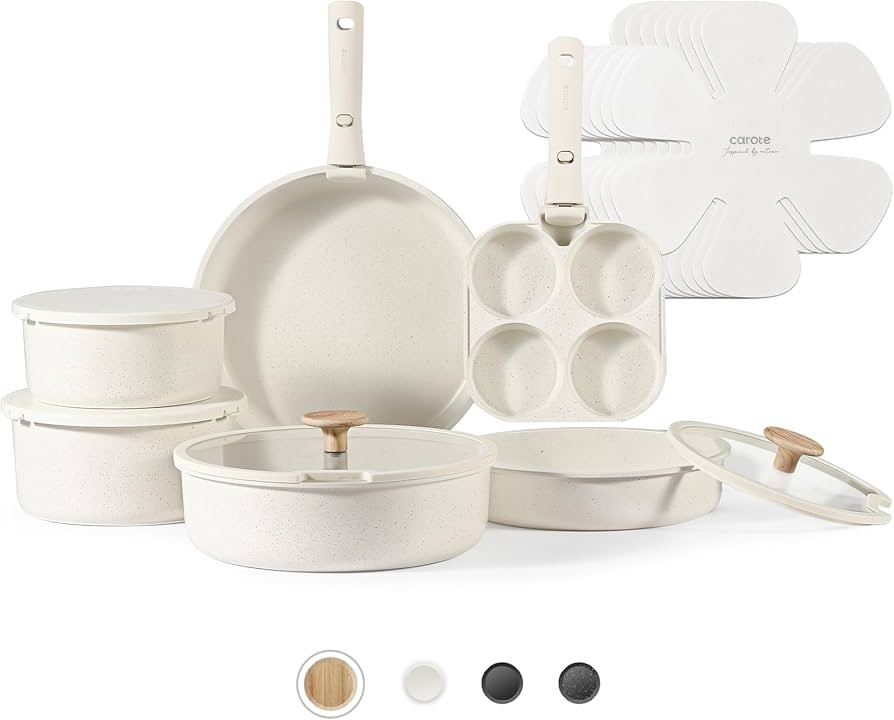CAROTE 17pcs Pots and Pans Set, Nonstick Cookware Set Detachable Handle, Induction Kitchen Cookwa... | Amazon (US)