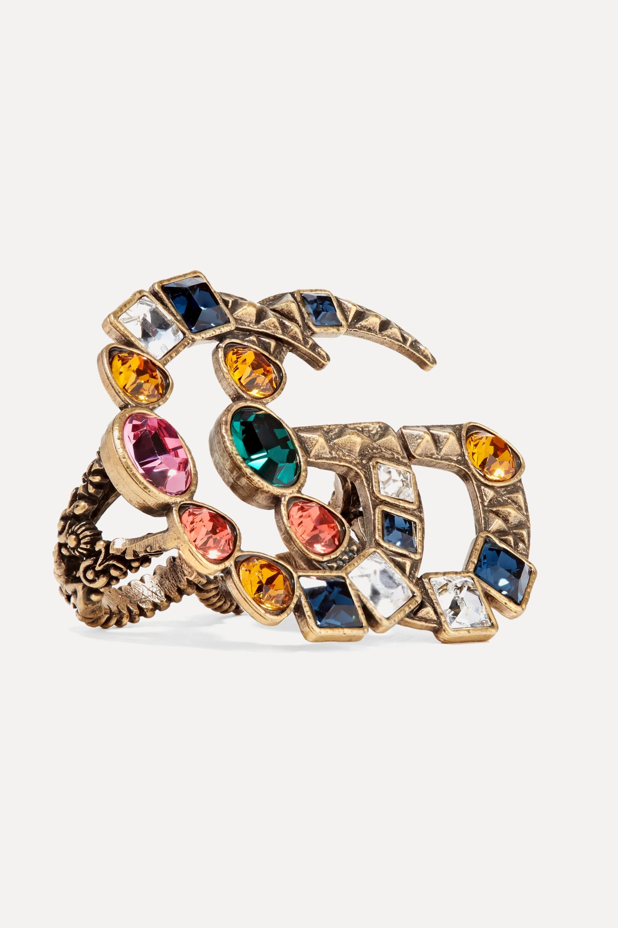 Gold-tone crystal two-finger ring | NET-A-PORTER (US)