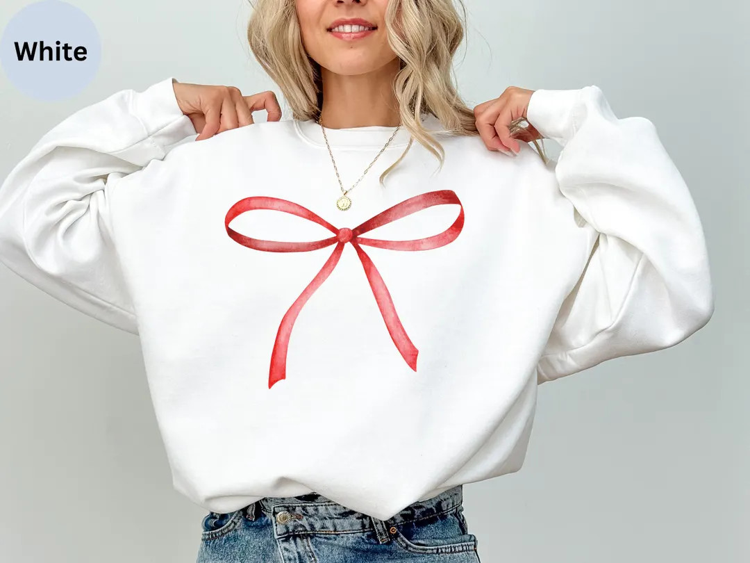 Red BOW Sweatshirt, Coquette Ribbon Bow Crewneck Sweatshirt, Red Bow Sweater, Gift for Her, Girly... | Etsy (US)