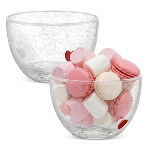Potchen Valentine's Day Heart Candy Bowls Set of 2, 14oz Clear Glass Candy Dish with Heart Design, Serving Bowls Gifts for Wedding Anniversary Romantic Party Favors Table Decoration | Amazon (US)