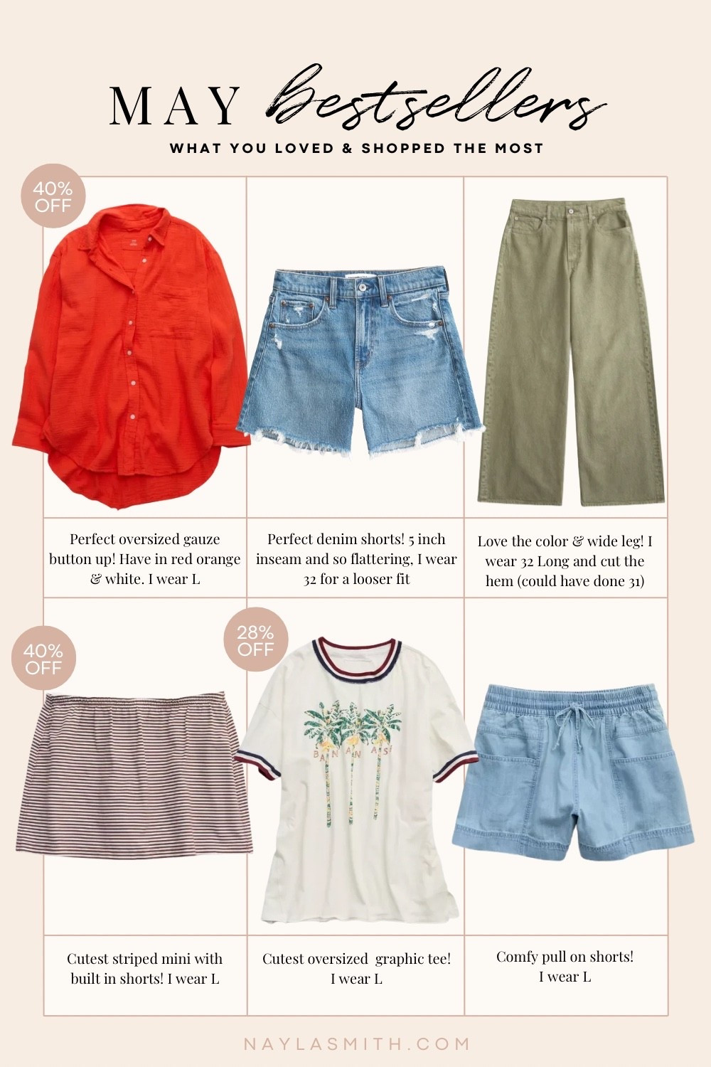May Bestsellers!! Button up shirt, my fave denim shorts, olive green jeans, striped mini skort, summer graphic tee, pull on chambray shorts

#LTKsummer #LTKsale #LTKstyletip