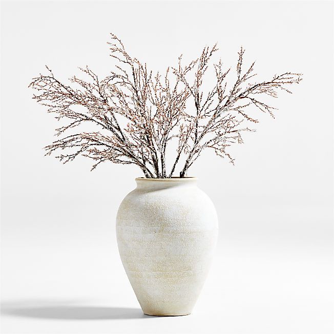 Faux Frosted Branch Arrangement in Ophelia Matte Large White Vase | Crate & Barrel | Crate & Barrel