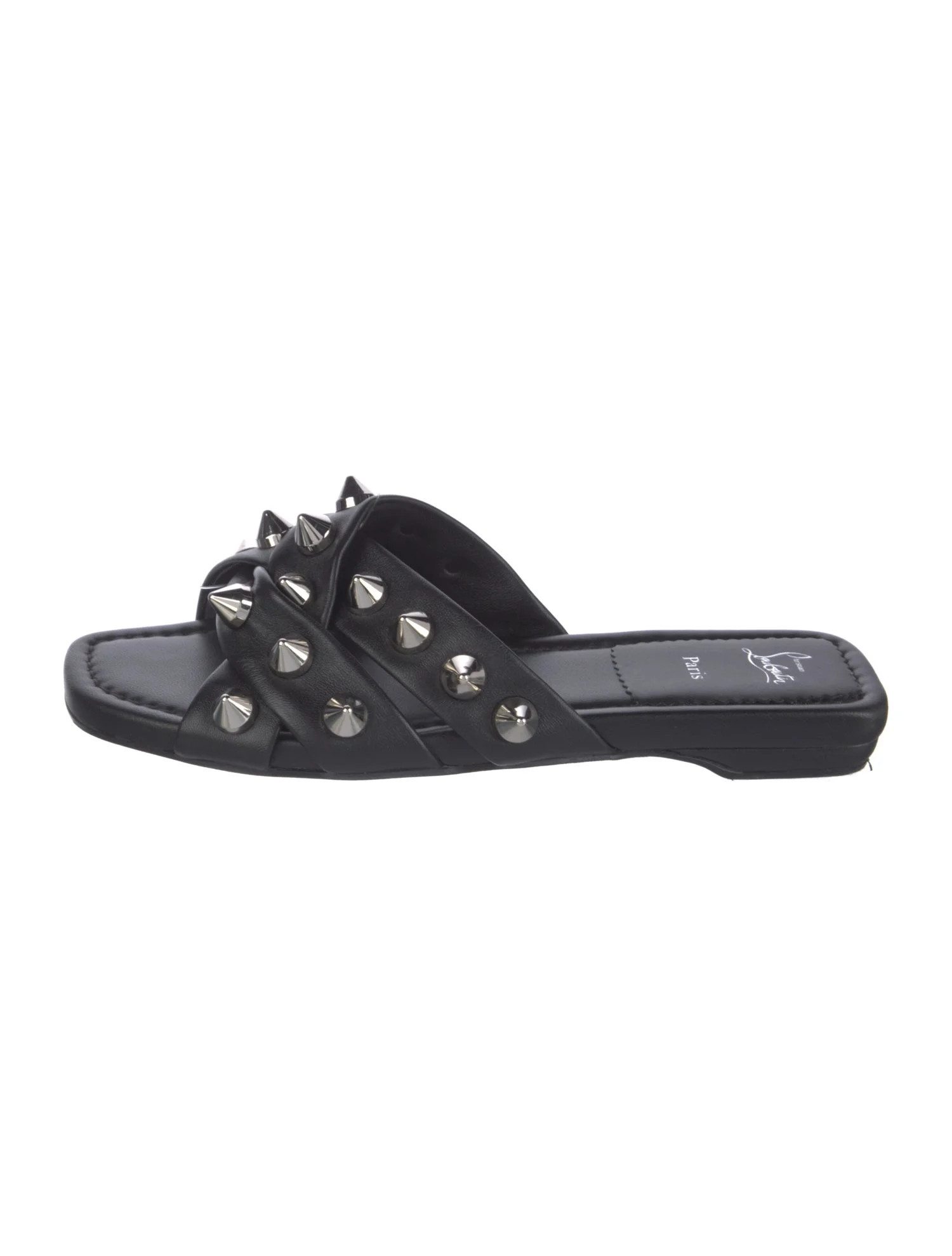 Christian Louboutin Spike Accents Leather Slides - Black Sandals, Shoes - CHT533582 | The RealRea... | The RealReal