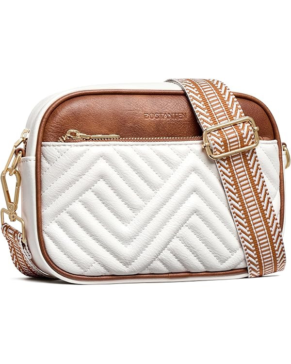 BOSTANTEN Quilted Crossbody Bags for Women Vegan Leather Purses Small Shoulder Handbags with Wide... | Amazon (US)
