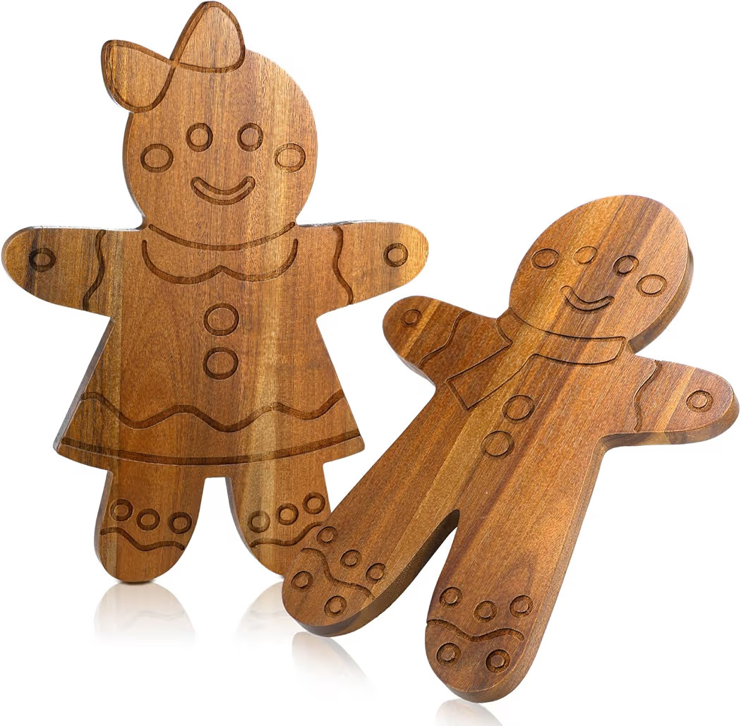 Uiifan 2 Pcs Christmas Cutting Board Gingerbread Man Charcuterie Board Acacia Wood Gingerbread Ma... | Amazon (US)