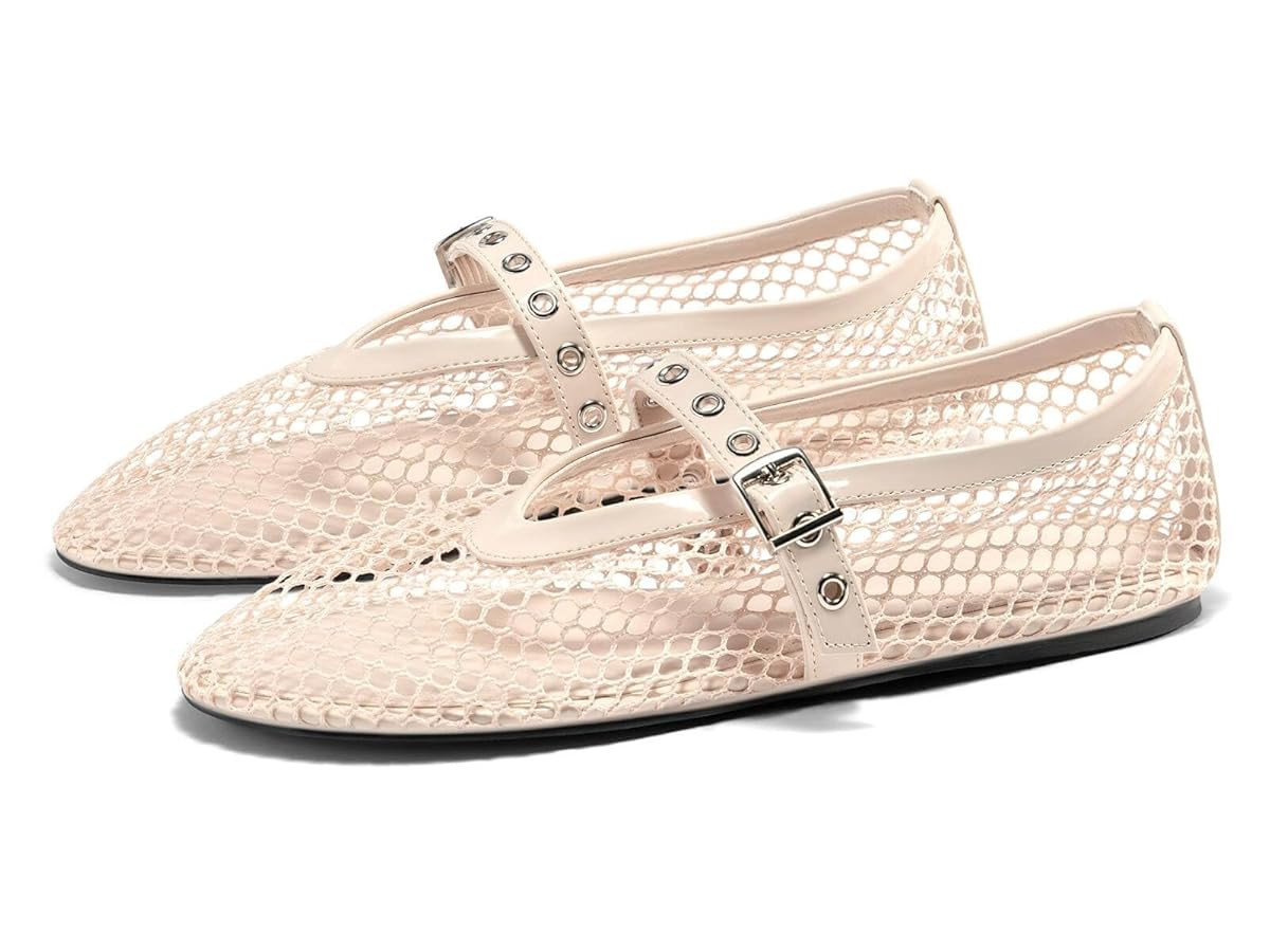 Coutgo Womens Mesh Ballet Flats Mary Jane Fishnet Ballerina Buckle Strap Comfortable Causal Dress... | Amazon (US)