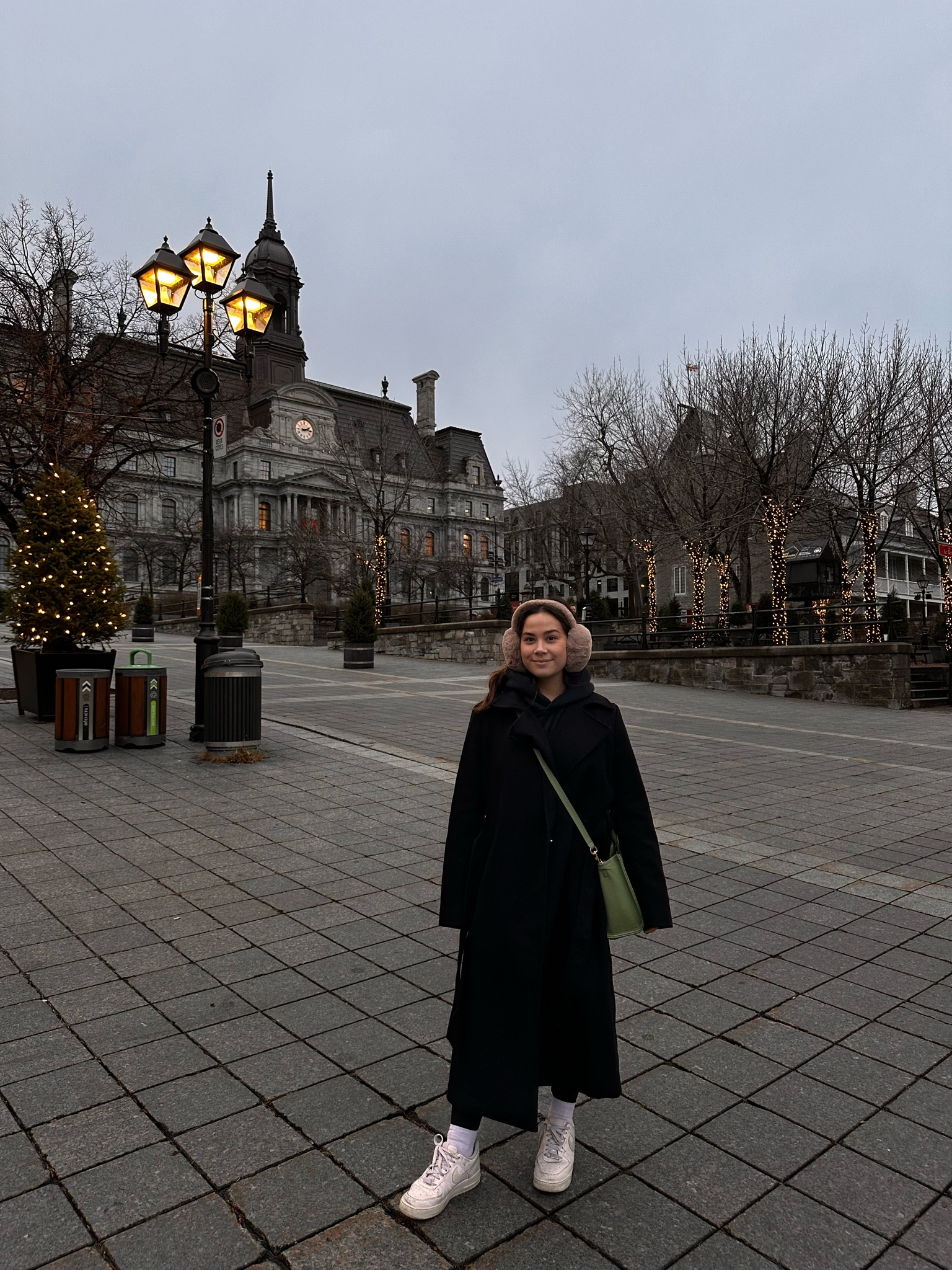 Cozy and casual winter outfit for walking around Montreal. Wearing black lululemon leggings with Nike airforces and black H&M trench coat. Also paired with green Marc Jacob’s tote bag. 

#LTKGiftGuide #LTKHoliday #LTKSeasonal