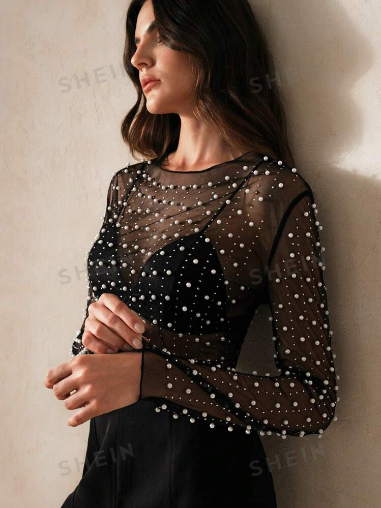 Anewsta Sheer Mesh Women's Long Sleeve Summer Top | SHEIN