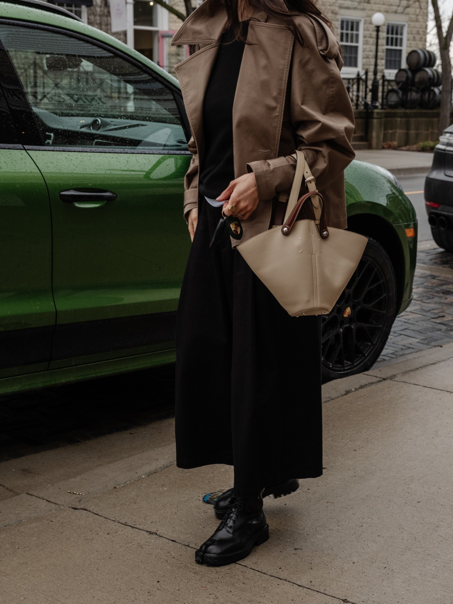 Rainy spring day wearing a Fabrique short trench, Unilqlo culottes, and Tabi combat boots. 

#LTKmodest #LTKstyletip #LTKshoes